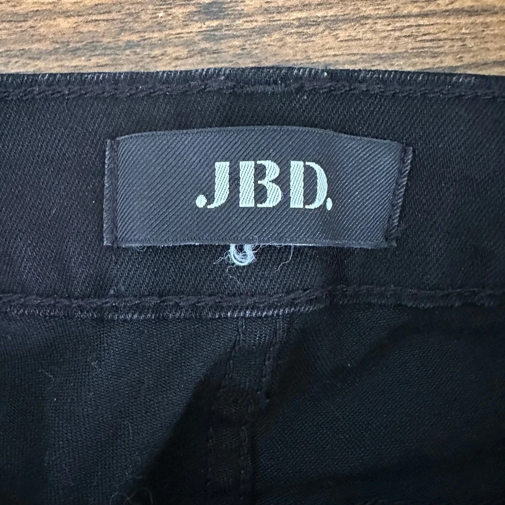 JBD Just Black Denim Flare Jeans Womens‎ 25 Black Raw Hem High Rise Stretch